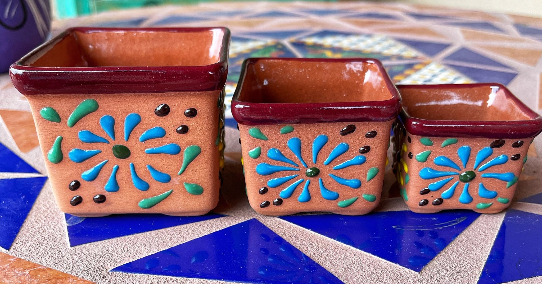 square ceramic planter pots Hand Painted Square Planters Set of 3