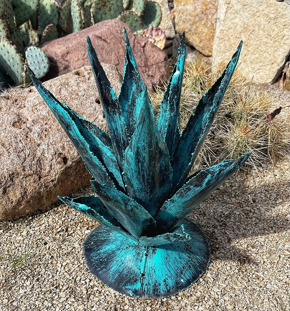 metal agave yard art - turquoise