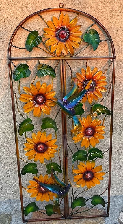 Metal Flower Window Frame Wall Art