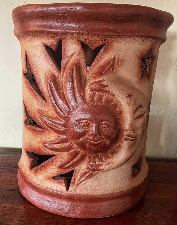 Terracotta Sun and Moon Wall Sconce