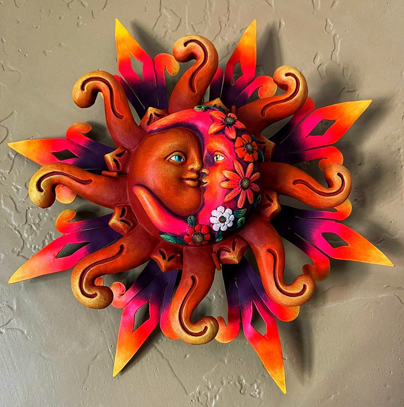 sun and moon with flowers wall decor
