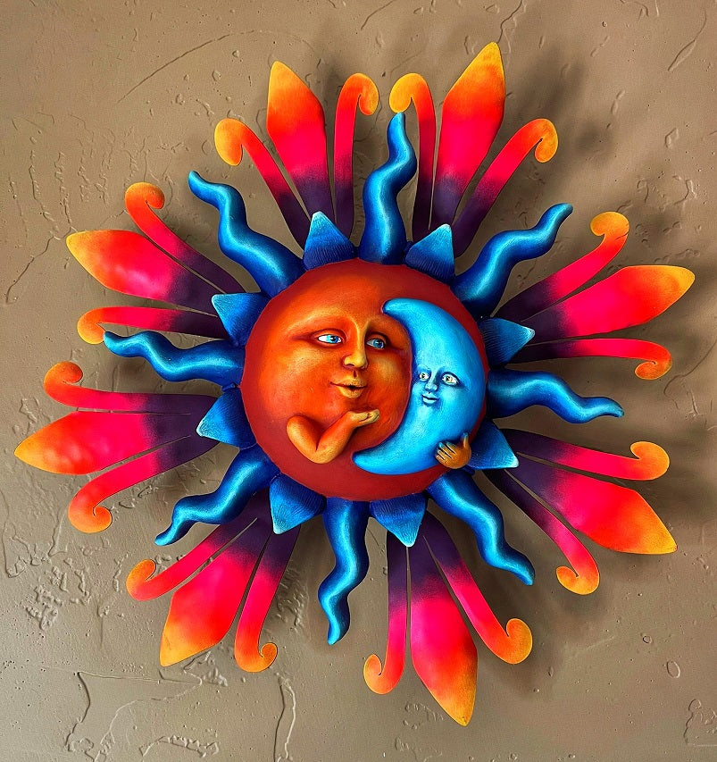 sun blowing kiss at moon wall decor
