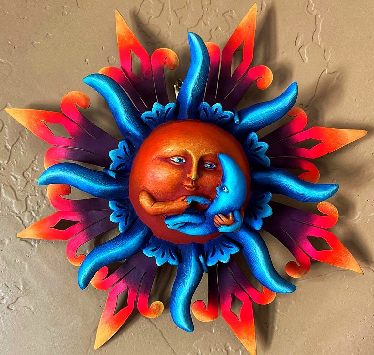 sun holding moon's hand wall decor