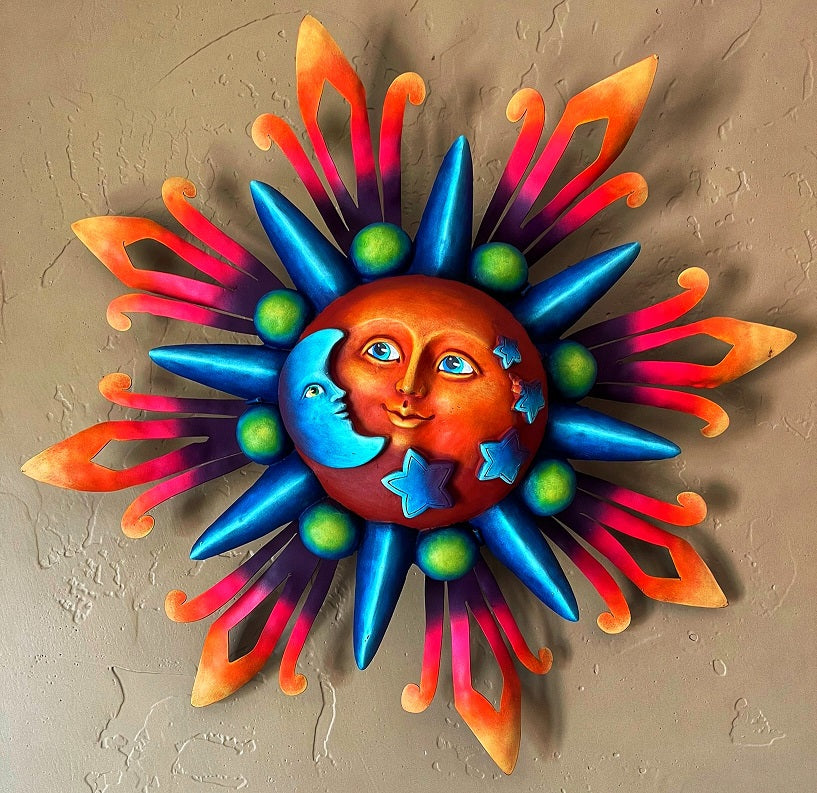 sun with small moon and stars wall decor