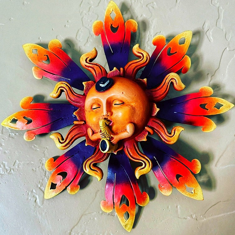 Sun With Instruments Sun Wall Art - Sun Playing Saxophone Wall Decor, Home Decor, Patio Dec ...
