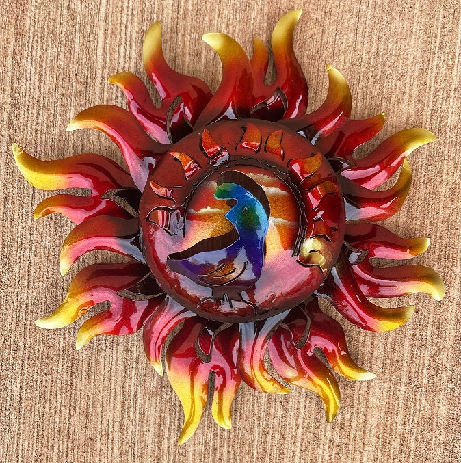sun with quail metal wall decoration